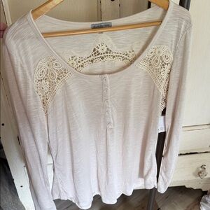 Charlotte Russe Cream Long Sleeve Top with Lace Detail